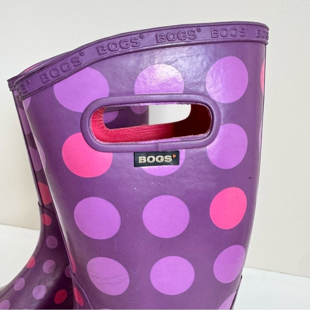 Bogs Rubber Pull On Waterproof Rain Boots Polka Dot Purple Big Kids Youth Size 5 - Picture 3 of 13